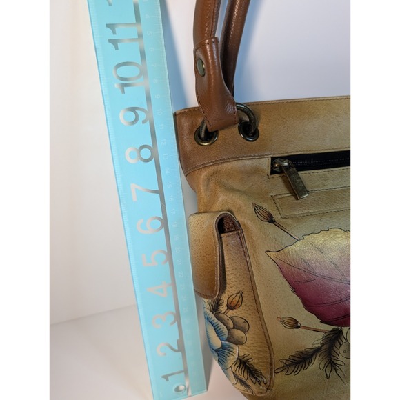 Anna by Anuschka Zip Around Satchel Floral Hand Painted Handbag Genuine Leather - Picture 9 of 11